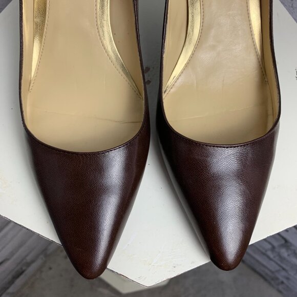Lauren Ralph Lauren Chocolate Brown Leather Pointed Toe Stiletto Pump - Picture 4 of 10